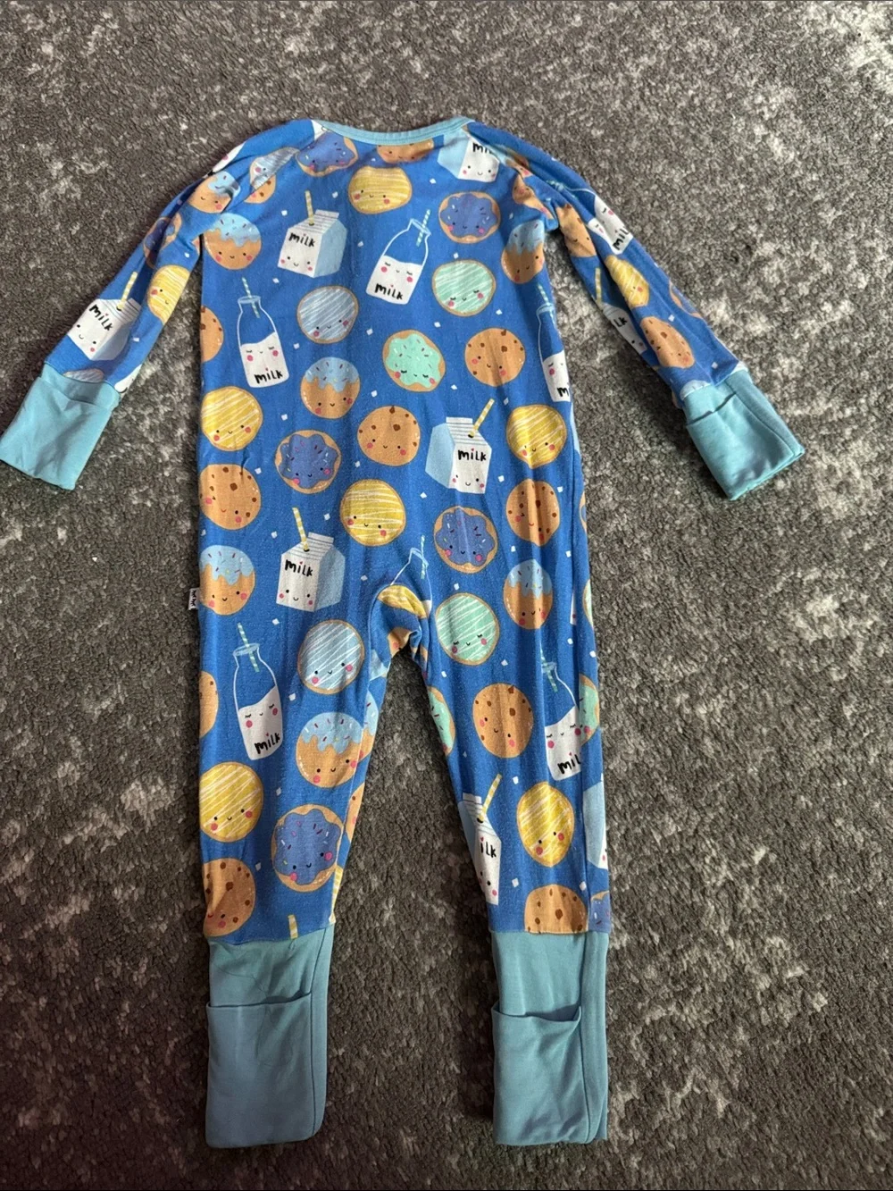 Little Sleepies Blue One-Piece Footie Pajamas with Cookie & Milk Print